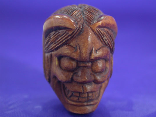 aaa0121 Japanese Boxwood Wood Ojime Bead Ghost Mask