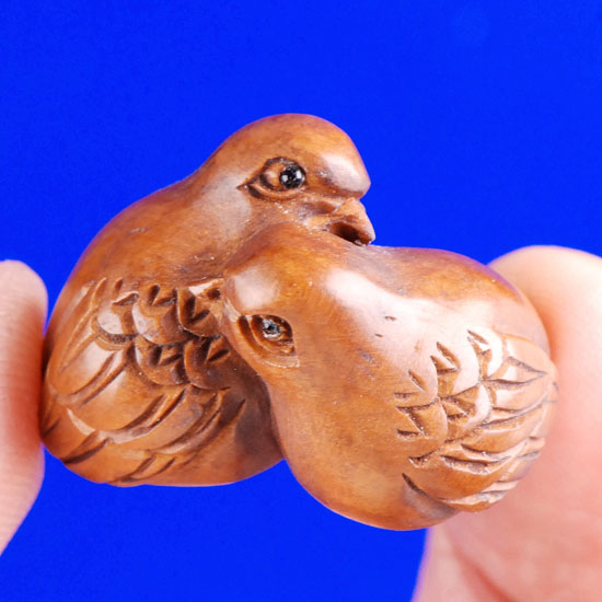 aaa0128 Japanese Boxwood Wood Ojime Bead 2 Love Bird