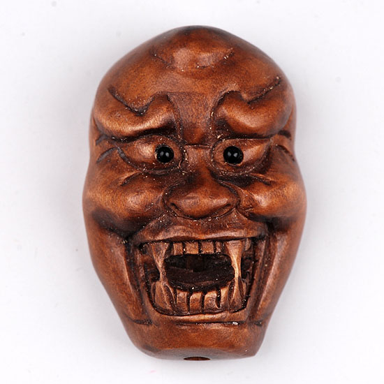 aaa0150 Japanese Boxwood Wood Ojime Bead Irritated Mask