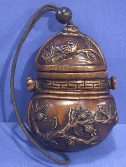 abd0014 japanese boxwood wood Inro Netsuke Tree Bird 3"