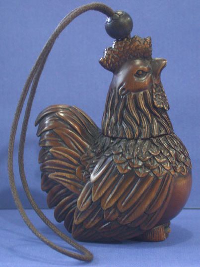 abd0016 japanese boxwood wood Inro Netsuke Cock 3-1/2"