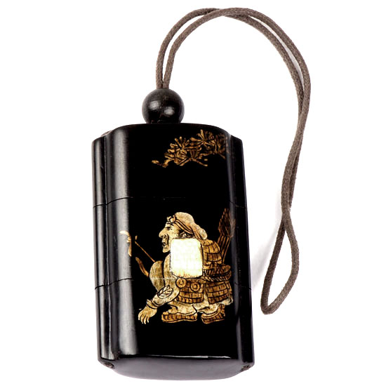 abe0003 Japanese Ivory Gold Lacquer Inro 2 Boar Running