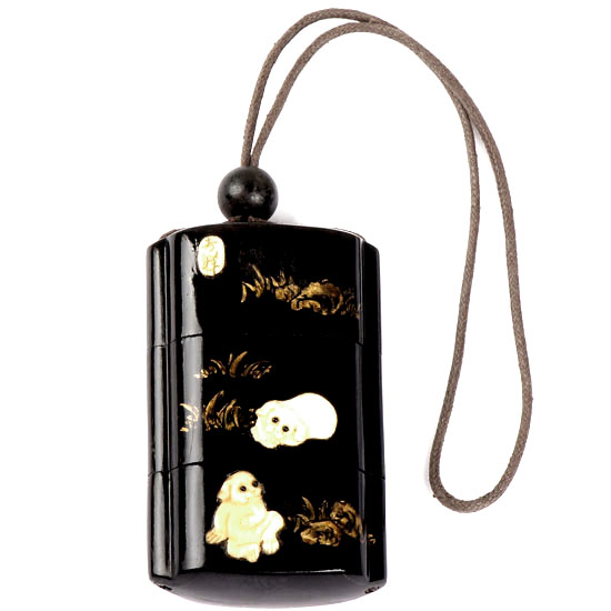 abe0007 Japanese Ivory Gold Lacquer Inro 2 Monkey