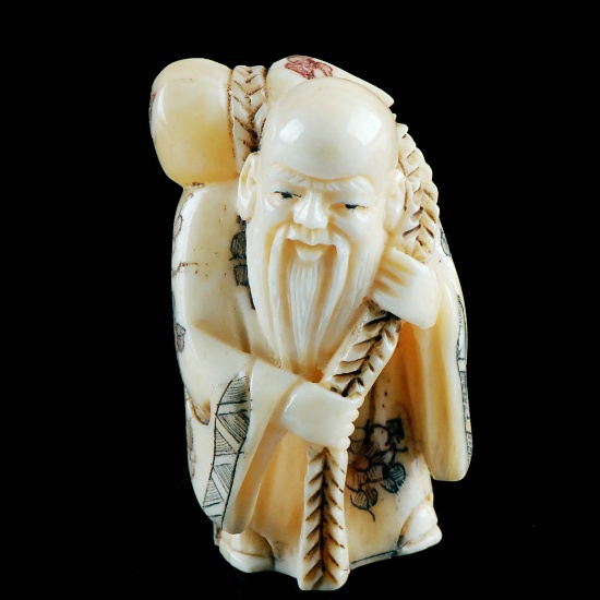 aca0002 Japanese Bone Netsuke Carving God Gourd