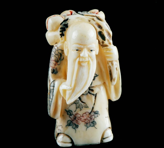 aca0006 japanese bone netsuke carving god peach