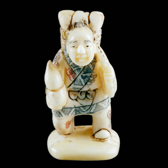 aca0014 japanese bone netsuke carving man basket