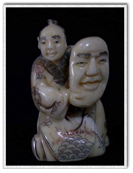 aca0044 japanese bone netsuke carving man mask