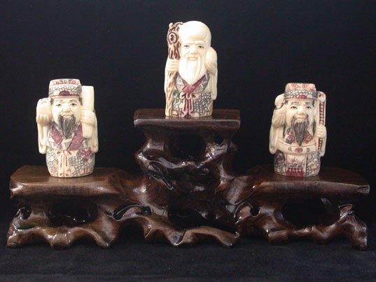 aca0046 japan bone netsuke carving 3 god 1 set