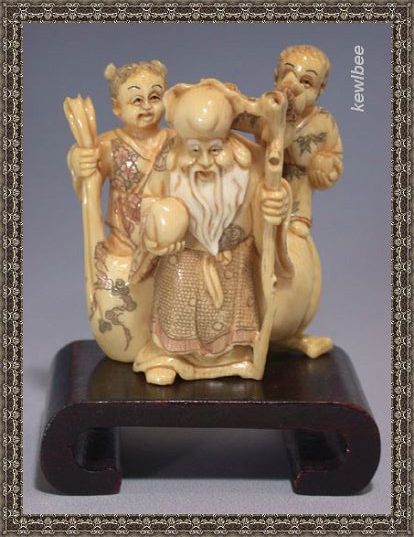 adb0773 Fine Genuine Mammoth Ivory Netsuke Longevity Peach Kid