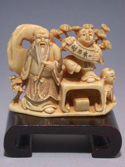 adb0803 Fine Genuine Mammoth Ivory Netsuke God Child Picture