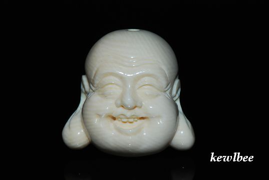 adb0848 HAND CARVED MAMMOTH TUSK BEAD BUDDHA MASK