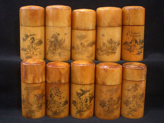 bn4xx01 Wholesale Chinese Hand carved ox bone Scrimshaw Box fingure