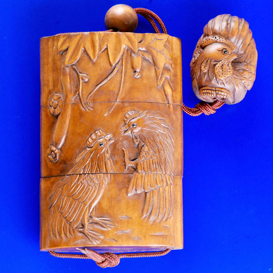 bwi0085 Japanese Boxwood Wood Netsuke Inro