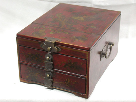 cac003 Chinese Leather Wood Dresser Mirror Box