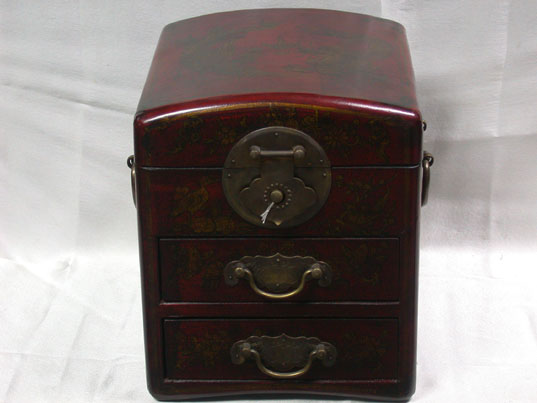 cac007 Chinese Leather Wood Dresser Mirror Box