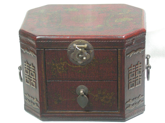 cac011 Chinese Leather Wood Dresser Mirror Box