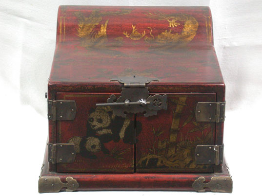 cac013 Chinese Leather Wood Dresser Mirror Box