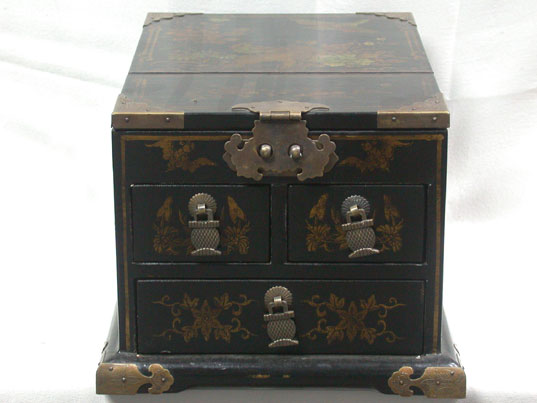 cac015 Chinese Leather Wood Dresser Mirror Box