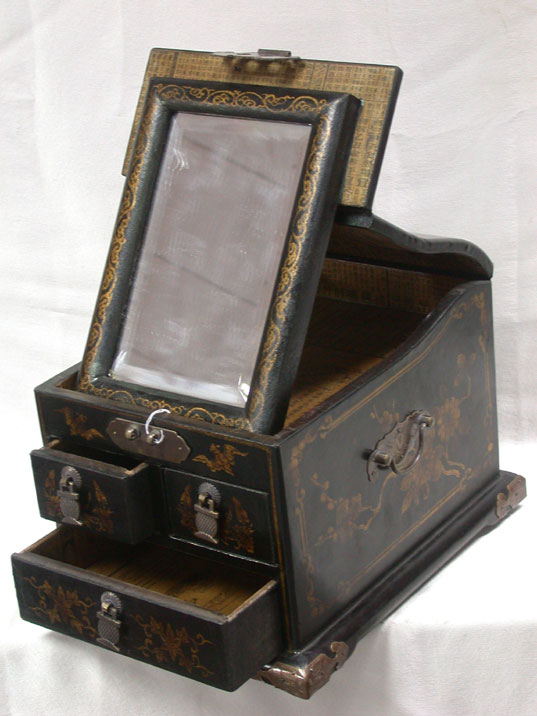 cac017 Chinese Leather Wood Dresser Mirror Box