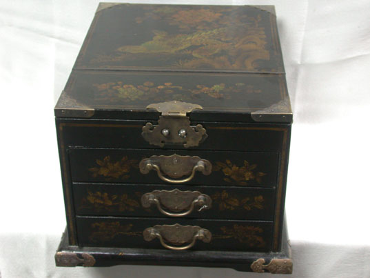 cac023 Chinese Leather Wood Dresser Mirror Box