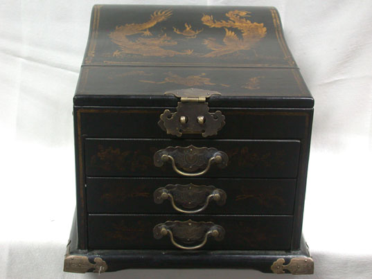 cac025 Chinese Leather Wood Dresser Mirror Box