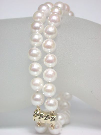 dabd003 2 Strands 7.5mm Akoya Pearl Bracelet 14KY Gold