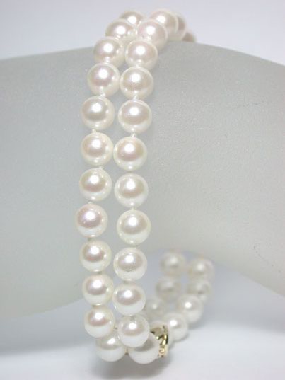 dabs003 2 Strand 6.5mm white Akoya Pearl Bracelet 14KY