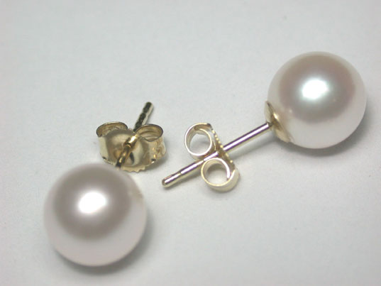 dae036a4 7mm White Akoya Pearl Earrings 14K Yellow Gold