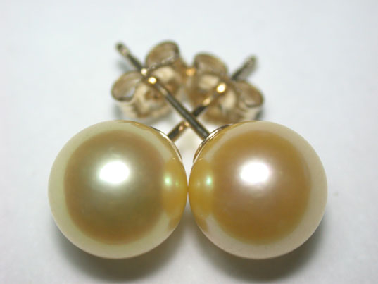 dae036w 8mm Rare Golden Akoya pearl earrings 14k gold