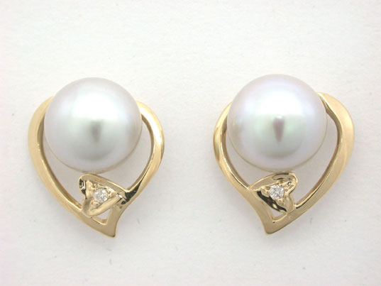 dae037o 8mm Gray Akoya Pearl Diamond Earrings 18K Gold