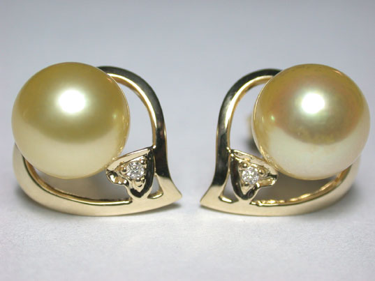 dae037w 8mm Real Golden Pearl Diamond Earrings 18K Gold
