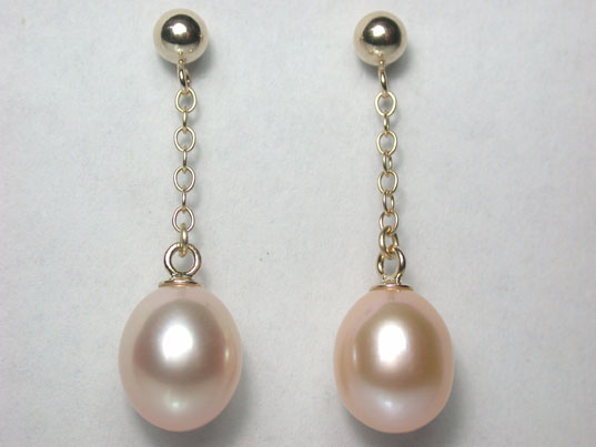 dae040e3 14KY Gold Pink 9.5mm Pearl Earrings Dangle