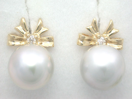 dae046o 8mm Gray Akoya Pearl Diamond Earrings 18K Gold