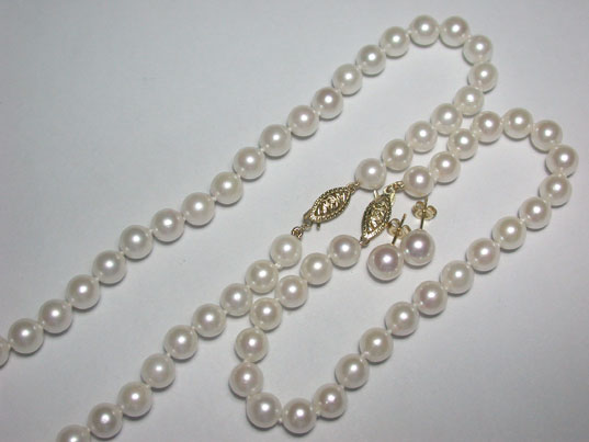 dana002 Set Of 7mm Sea Water Akoya Pearl Necklace 14K G