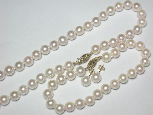 dand002 7.5mm Akoya Pearl Necklace Bracelet Earrings