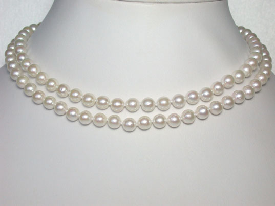 dand003 7.5mm Akoya Seawater Pearl Necklace 34" 14K Y G
