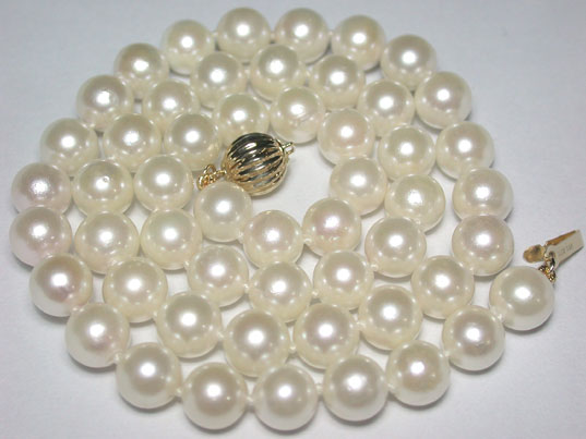 danz001 8mm White Sea Water Akoya Pearl Necklace 14KY G