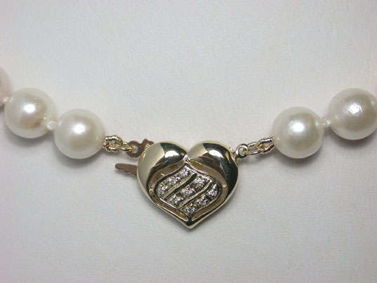danz014 8mm White Sea Water Akoya Pearl Necklace 14KY G