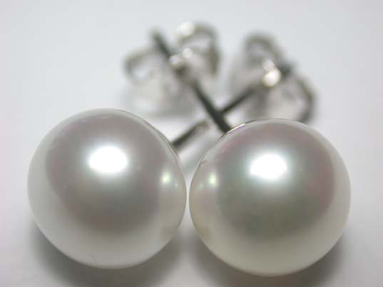 jde003d5 8mm White FW Pearl Stud Earrings 925 Silver