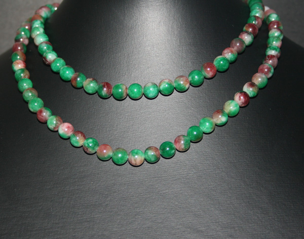 jjn0190 Red Green Jade Gemstone Necklace 108 Bead