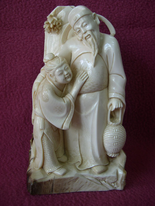 kkm0162 Mammoth Ivory Carving Netsuke Zonked Li Po