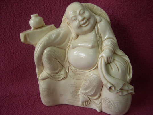 kkm0169 Mammoth Ivory Carving Netsuke Buddha 4"