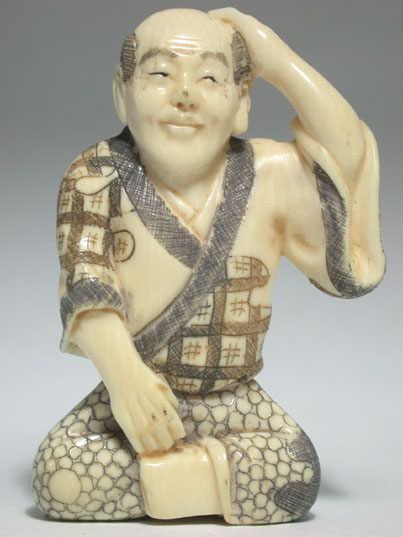 11312423 Fine Genuine Mammoth Ivory Netsuke Man Squat