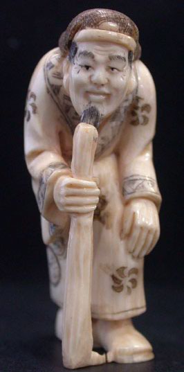 11313042 Fine Genuine Mammoth Ivory Netsuke Man Stick