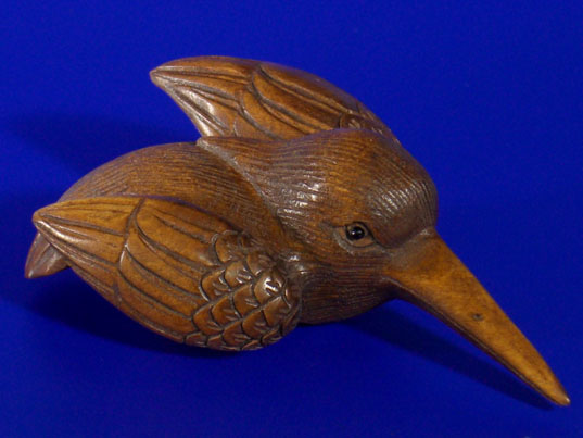 1111954 Japanese Boxwood Wood Netsuke Long Mouth Bird