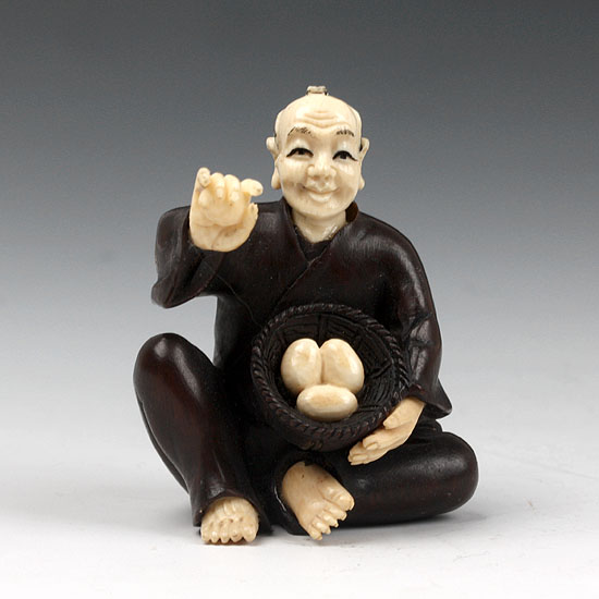 win4037 ebony wood mammoth ivory netsuke man sell egg